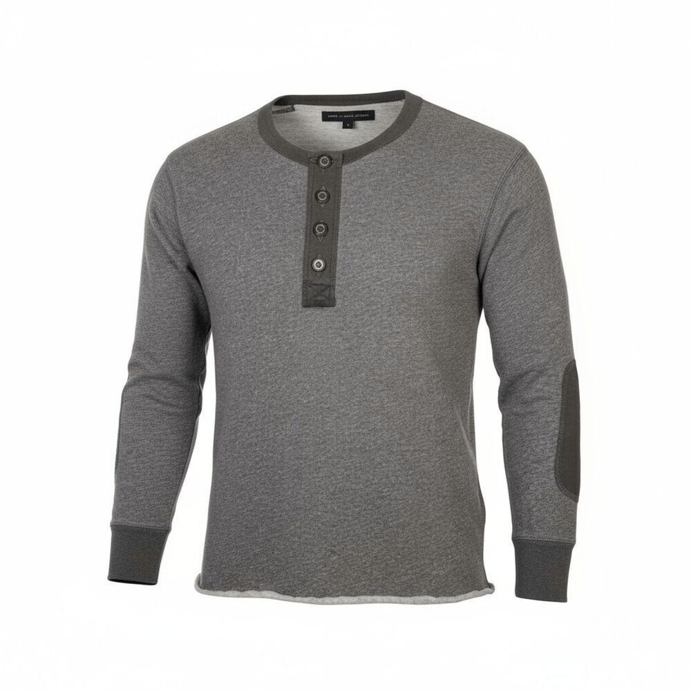 Marc by‎ Marc Jacobs Ash Brown Henley Elbow Patches Raw Hem 3/4 Sleeve Small Brn